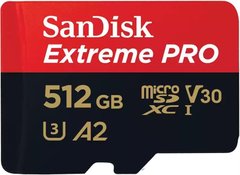 Карта пам'яті SanDisk microSD 512GB C10 UHS-I U3 R200/W140MB/s Extreme Pro V30 + SD (SDSQXCD-512G-GN6MA)