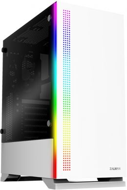 Корпус Zalman S5, MidT, 2xUSB2.0, 1xUSB3.0, 1x120мм,1x120мм RGB, скло (бічна панель), без БЖ, білий (S5WHITE)