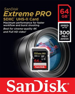 Карта памяти SanDisk 64GB SDXC C10 UHS-II R300/W260MB/s 4K Extreme Pro (SDSDXPK-064G-GN4IN)
