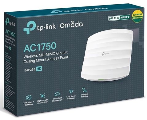 Точка доступа TP-LINK EAP265 HD AC1750 2xGE LAN PoE+passive PoE MU-MIMO потолочный (EAP265-HD)