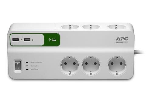 Фільтр APC Essential SurgeArrest 6 розеток + 2 USB (5V, 2.4 A) (PM6U-RS)