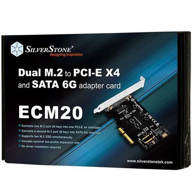 Плата-адаптер PCIe x4 для SSD m.2 NVMe + SATA 2230, 2242, 2260, 2280 (SST-ECM20)
