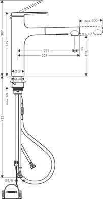 Змішувач для кухні Hansgrohe Zesis M33 дина виливу — 231 мм витяжний 1 важіль KM160sBoxlite хром (74804000)