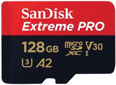 Картка пам'яті microSD 128 GB SanDisk C10 UHS-I U3 R200/W90MB/s Extreme Pro V30 + SD (SDSQXCD-128G-GN6MA)
