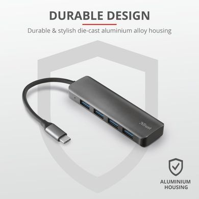 USB-хаб Trust Halyx USB-C to 4-Port USB-A 3.2 ALUMINIUM (23328_TRUST)