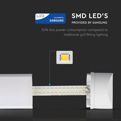 Світильник внутрішній лінійний LED V-TAC, 40W, SKU-666, Grill Fitting, 1200mm, 230V, 4000К, білий (3800157632218)