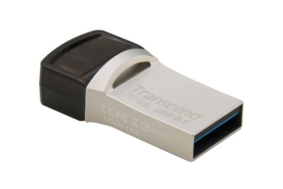 USB накопитель Transcend 32GB USB 3.1+Type-C 890 R90/W30MB/s Metal Silver (TS32GJF890S)