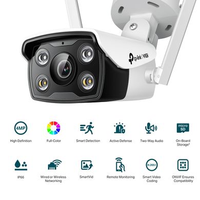 IP-Камера TP-LINK VIGI С340-W-4PoE 4Мп 4 мм Wi-Fi H265+ IP66 Bullet цветное ночное видение наружная (VIGI-C340-W4)