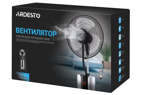 Вентилятор підлоговий Ardesto FNM-X2S 100 Вт із функцією холодної пари дисплей таймер пульт ДК чорний-срібло