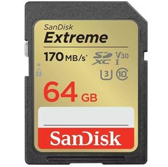 Карта памяти SanDisk SD 64GB C10 UHS-I U3 R170/W80MB/s Extreme V30 (SDSDXV2-064G-GNCIN)