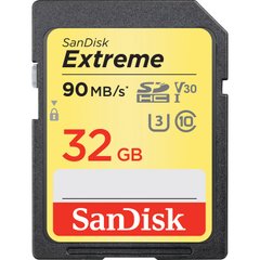 Карта пам'яті SanDisk 32GB SDHC V30 UHS-I U3 R90/W40MB/s Extreme (SDSDXVE-032G-GNCIN)