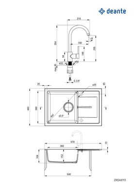 Набір для кухні Deante Leda гранітна мийка ZRD_2113 + змішувач BEN_262M графіт-хром (ZRDA2113)