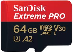 Карта памяти microSD 64GB SanDisk C10 UHS-I U3 R200/W90MB/s Extreme Pro V30 + SD (SDSQXCU-064G-GN6MA)