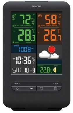 Метеостанция Sencor внутреннее/наружное измерение от сети/CR2032х1+AAx2 влажность время прогноз погоды атмосферное давление чёрный (SWS7300)