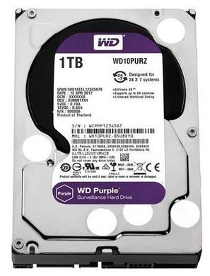Жесткий диск WD 3.5" SATA 3.0 1TB 5400 64MB Purple Surveillance (WD10PURZ)