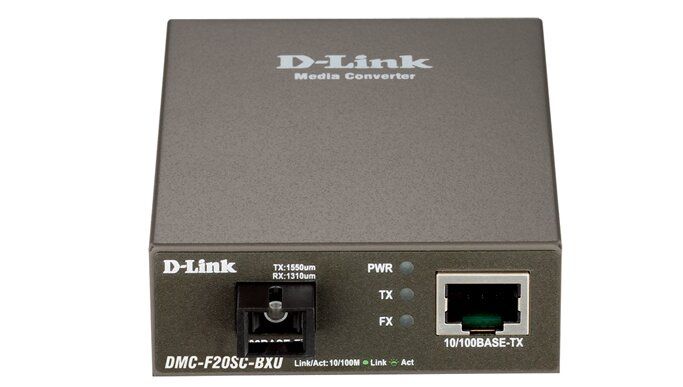 Медиаконвертер D-Link DMC-F20SC-BXU 1x100BaseTX- 100BaseFX, WDM (Tx1310, Rx1550), SM 20km, SC (DMC-F20SC-BXU)
