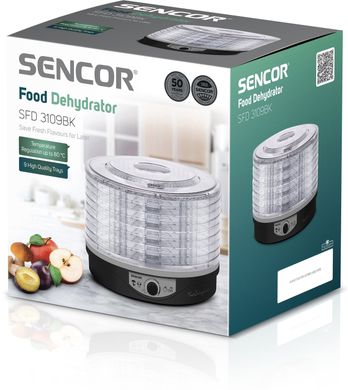 Сушарка для продуктів Sencor, 250 Вт, піддонів -9x2.5 см, діаметр-33 см, макс-80 °C (SFD3109BK)