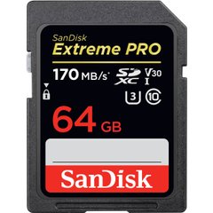 Карта пам'яті SanDisk 64GB SDXC C10 UHS-I U3 R170/W90MB/s Extreme Pro (SDSDXXY-064G-GN4IN)