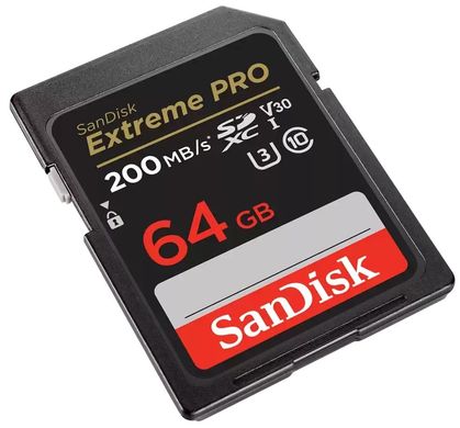 Карта памяти SanDisk SD 64GB C10 UHS-I U3 R200/W90MB/s Extreme Pro V30 (SDSDXXU-064G-GN4IN)
