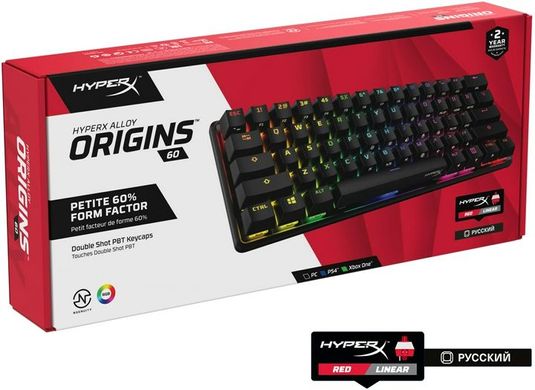 Клавіатура HyperX Alloy Origins 60 Red USB RGB ENG/RU Black (4P5N0AA)