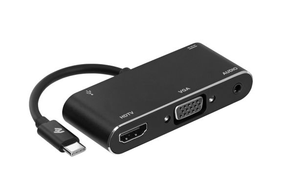 Адаптер 2E Type C to USB 3.0+AUX+HDMI+VGA+USB Type C, 0.15 m, black (2E-W1408)
