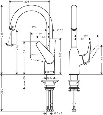 Змішувач для кухні Hansgrohe Focus M42 дина виливу — 204 мм поворотний 1 важіль KM220 хром (71802000)