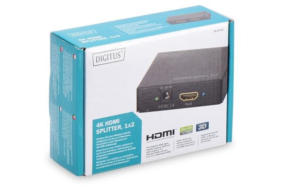 Відеосплітер DIGITUS HDMI (INx1 — OUTx2), 4K, black (DS-46304)