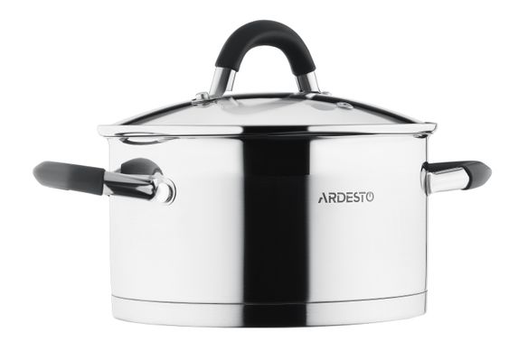 Набір посуду Ardesto Gemini зі зливом, 6 перед., ручки із сірим силіконом, неіржавка сталь (AR1906GS)
