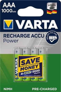 Аккумулятор VARTA RECHARGEABLE ACCU AAA 1000mAh BLI 4 NI-MH (READY 2 USE) (05703301404)
