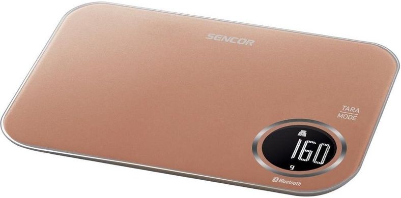 Весы Sencor кухонные 5кг подключение к смарфтону AAAx2 пластик золотой (SKS7076GD)
