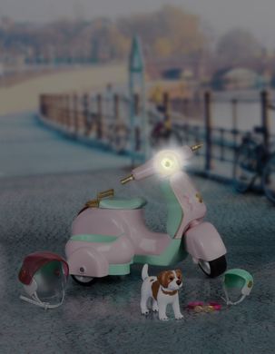 Скутер з коляскою і собачкою (світло), транспорт для ляльок, Lori (LO37034Z)