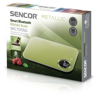 Ваги Sencor кухонні 5 кг під'єднання до смартфона AAAx2 пластик зелений (SKS7070GG)