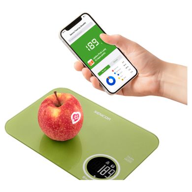 Ваги Sencor кухонні 5 кг під'єднання до смартфона AAAx2 пластик зелений (SKS7070GG)