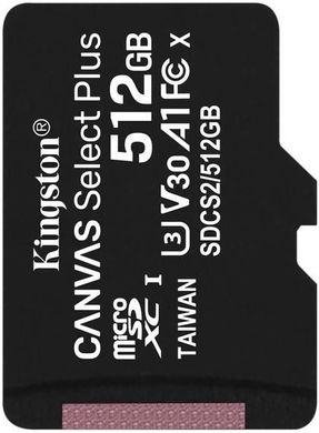 Картка пам'яті Kingston microSD 512 GB C10 UHS-I U3 A1 R100/W85MB/s (SDCS2/512GBSP)