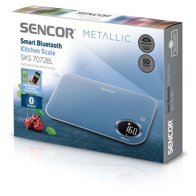 Ваги Sencor кухонні 5 кг під'єднання до смартфона AAAx2 пластик синій (SKS7072BL)