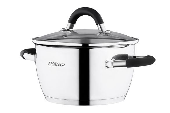 Набор посуды Ardesto Gemini Livorno со сливом, 6 предметов ручки с серым силиконом, нержавеющая сталь (AR1906SG)