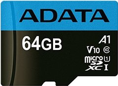 Карта памяти ADATA 64GB microSDXC C10 UHS-I A1 + SD (AUSDX64GUICL10A1-RA1)