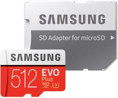 Карта пам'яті Samsung 512GB microSDXC C10 UHS-I U3 R100/W90MB/s Plus Evo V2 + SD адаптер (MB-MC512HA/RU)
