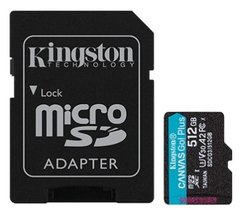 Картка пам'яті Kingston microSD 512 GB C10 UHS-I U3 A2 R170/W90MB/s + SD (SDCG3/512GB)