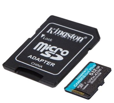Картка пам'яті Kingston microSD 512 GB C10 UHS-I U3 A2 R170/W90MB/s + SD (SDCG3/512GB)