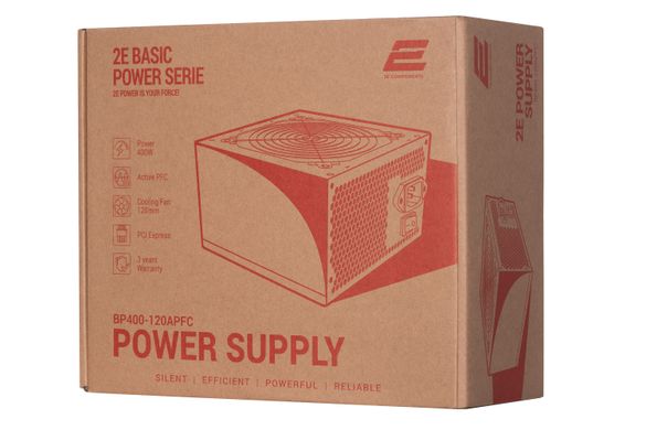 Блок питания 2E BASIC POWER (400W), 80%, 120mm, 1xMB 24pin (20+4), 1xCPU 8pin (4+4), 3xMolex, 4xSATA, 1xPCIe 8pin (6+2) (2E-BP400-120APFC)