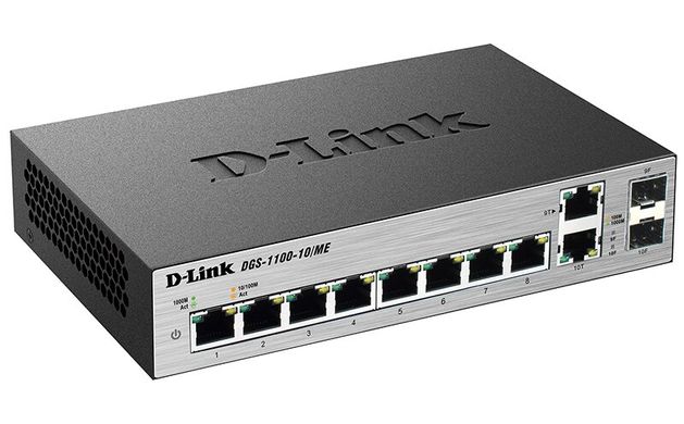 Комутатор D-Link DGS-1100-10/ME 8x1GE, 2xSFP/1GE (combo) MetroEthernet Smart (DGS-1100-10/ME)